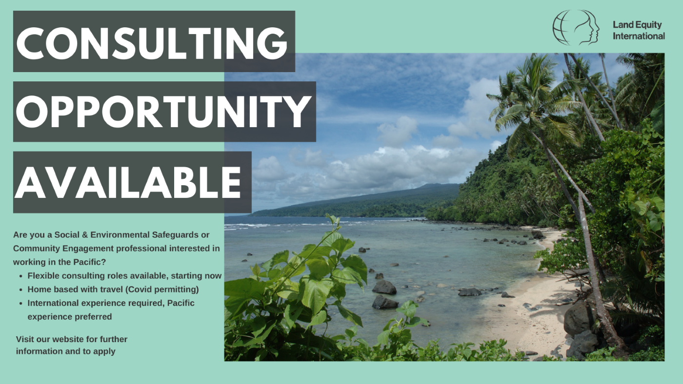 Ongoing Consulting Opportunity: Social Safeguards and Community Engagement Consultant