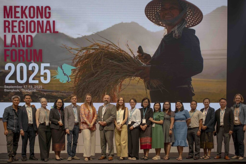 Group Photo of MRLG team at the Mekong Regional Land Forum 2025 Leonard Reyes, Sophea Pheap, Naia Webb, Khammanee Oudomdeth, Antoine Deligne, Natalie Campbell, Micah Ingalls, Brooke Bush, Le Thuy, Huynh Thi Diem Thuy, Samnang Heng​, Yee Yee Mon, Phaphone Phomvongsa, Manilay Thipahalansy, Sengthong Soukhathammavong, Annette Schramm